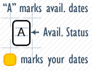 'A' marks available dates; your dates higlighted in yellow.